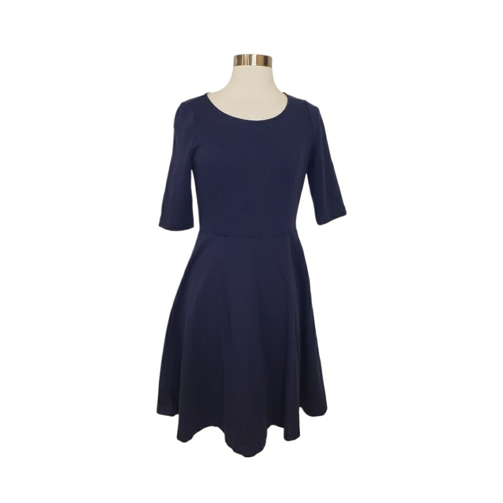 Boden Size 6 Navy Blue Elbow Sleeve Ponte Fit and Flare Skater Dress